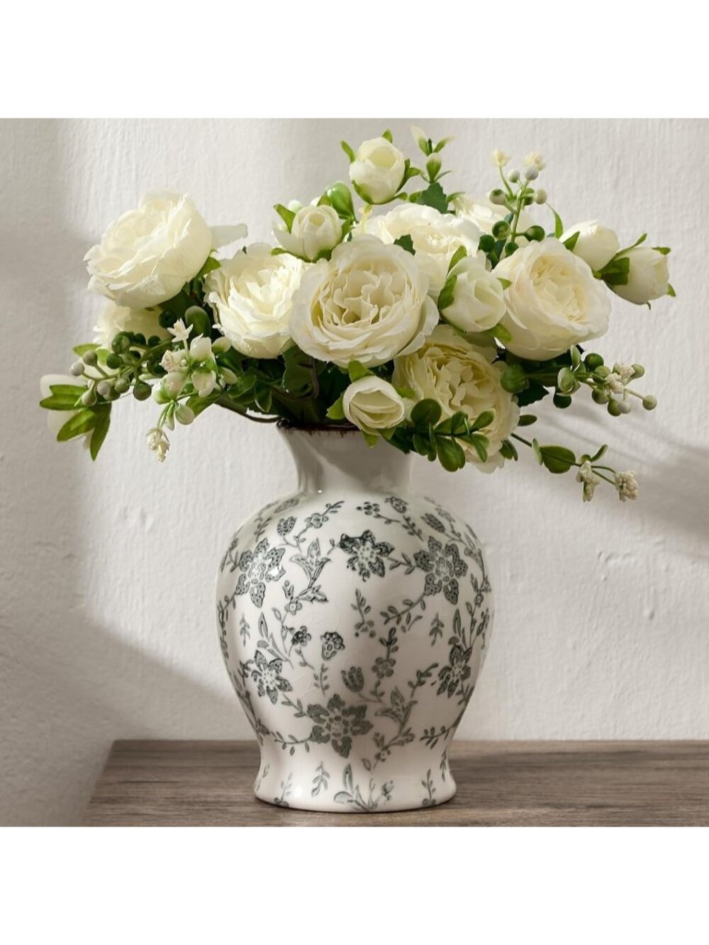 6.73" Ceramic Flower Antique Vintage Rustic Chinoiserie Floral Vase For Home Dec